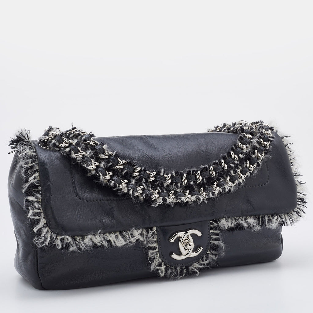 CHANEL Grey Leather Funny Tweed Flap Shoulder Bag
