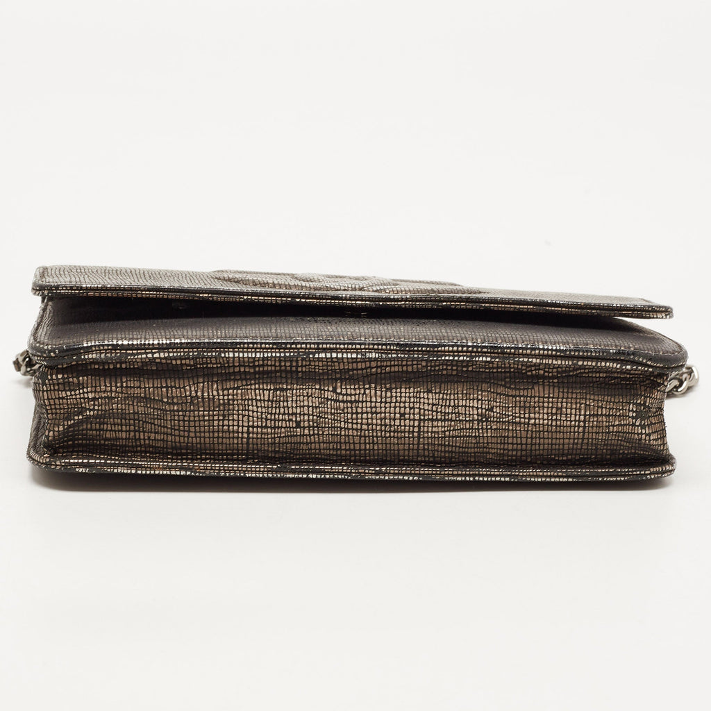 CHANEL Silver Shimmer Suede CC Timeless Wallet on Chain
