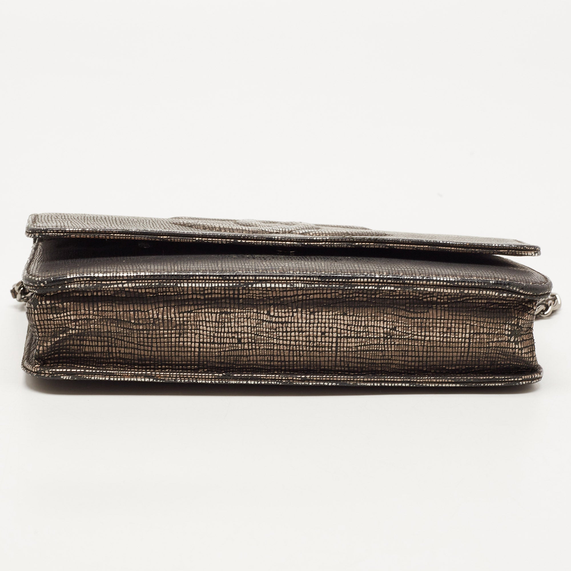 CHANEL Silver Shimmer Suede CC Timeless Wallet on Chain