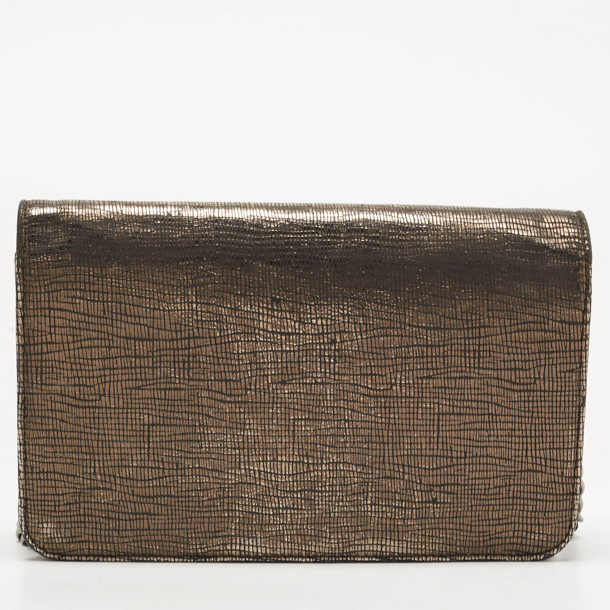 CHANEL Silver Shimmer Suede CC Timeless Wallet on Chain
