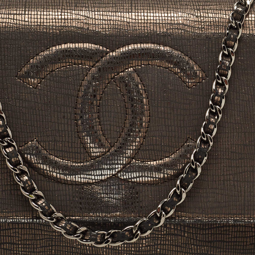 CHANEL Silver Shimmer Suede CC Timeless Wallet on Chain