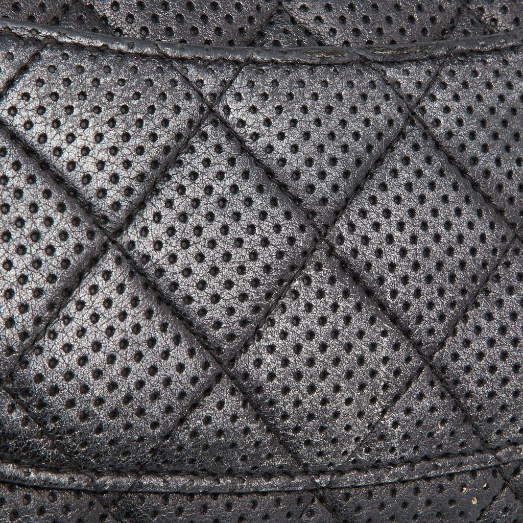CHANEL Black/Silver Quilted Perforated Leather Classic Wallet on Chain