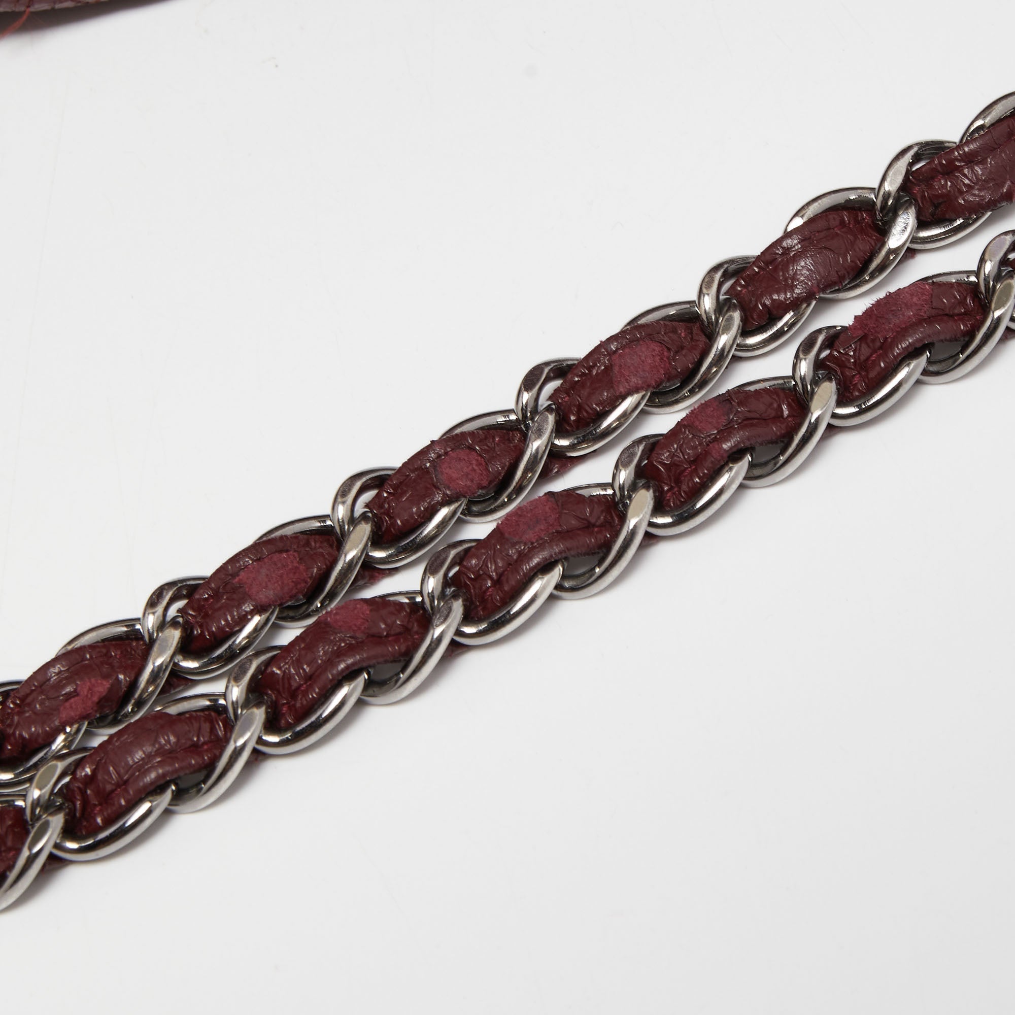 CHANEL Burgundy Camellia Embossed Patent Leather Shoulder Bag