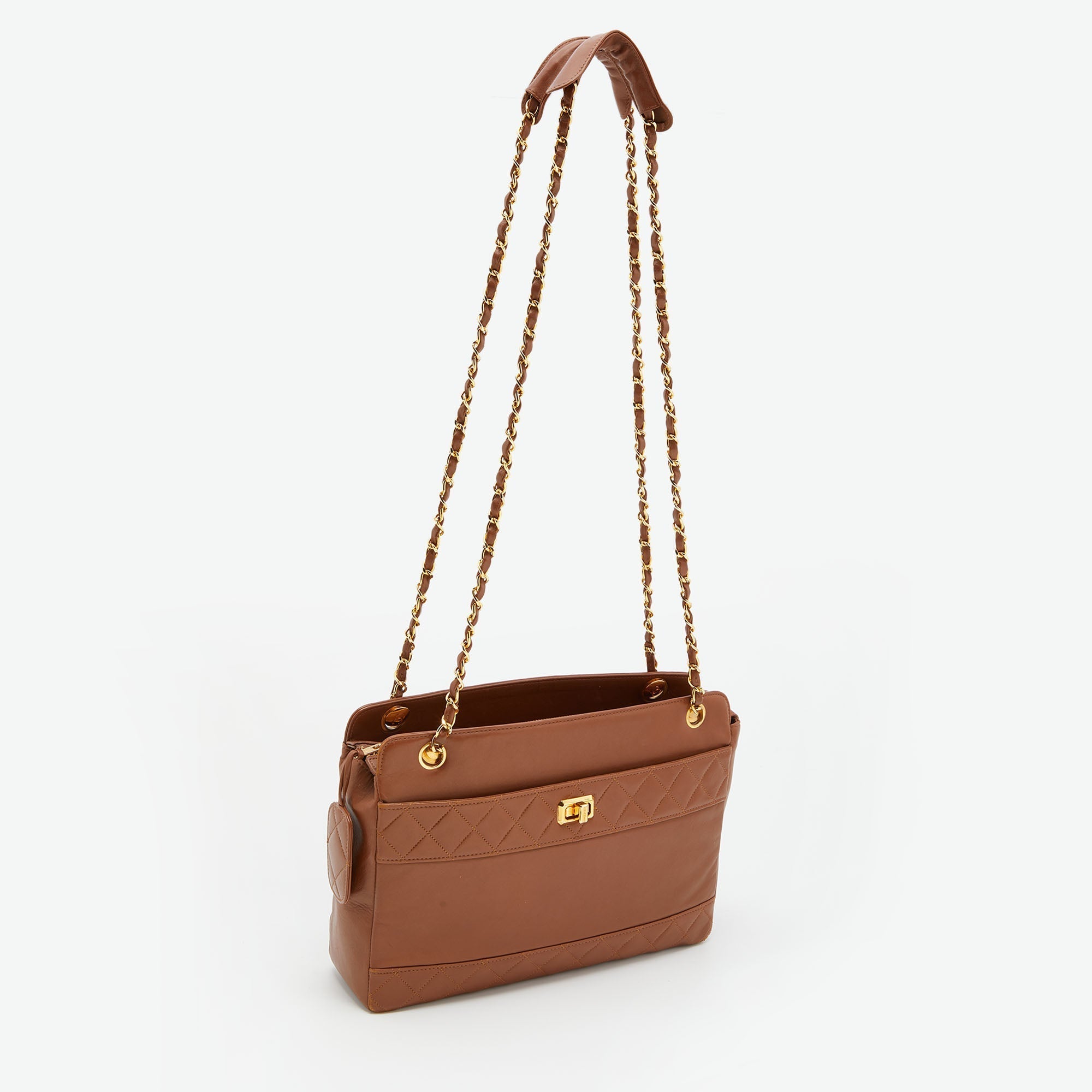 CHANEL Brown Quilted Leather Vintage Chain Tote