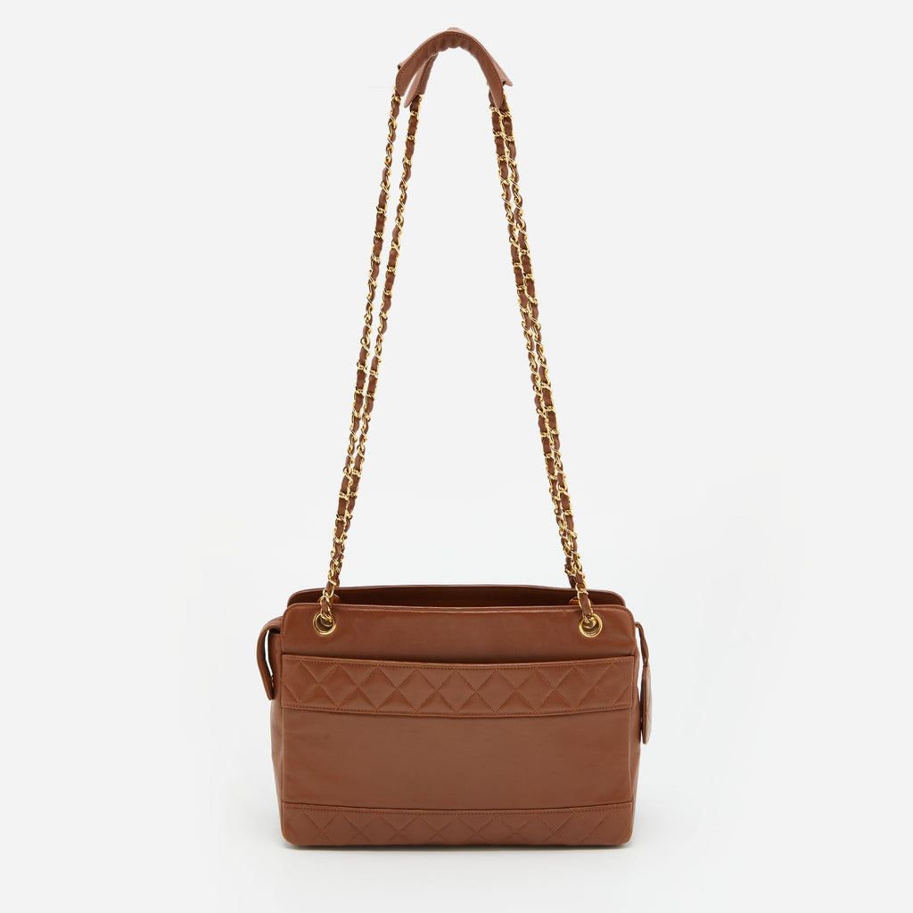 CHANEL Brown Quilted Leather Vintage Chain Tote