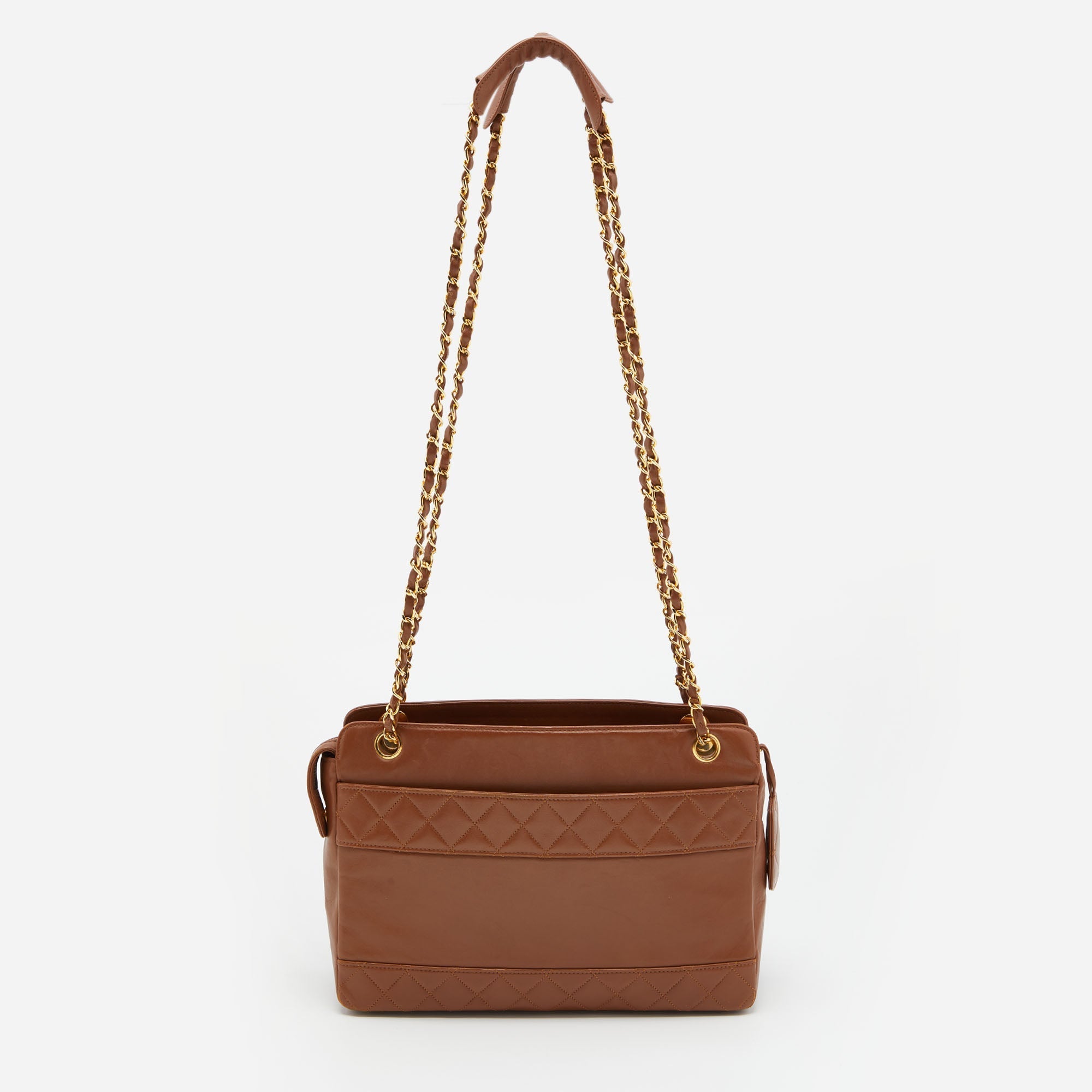 CHANEL Brown Quilted Leather Vintage Chain Tote