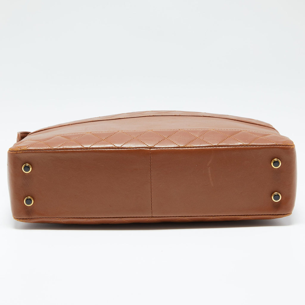 CHANEL Brown Quilted Leather Vintage Chain Tote