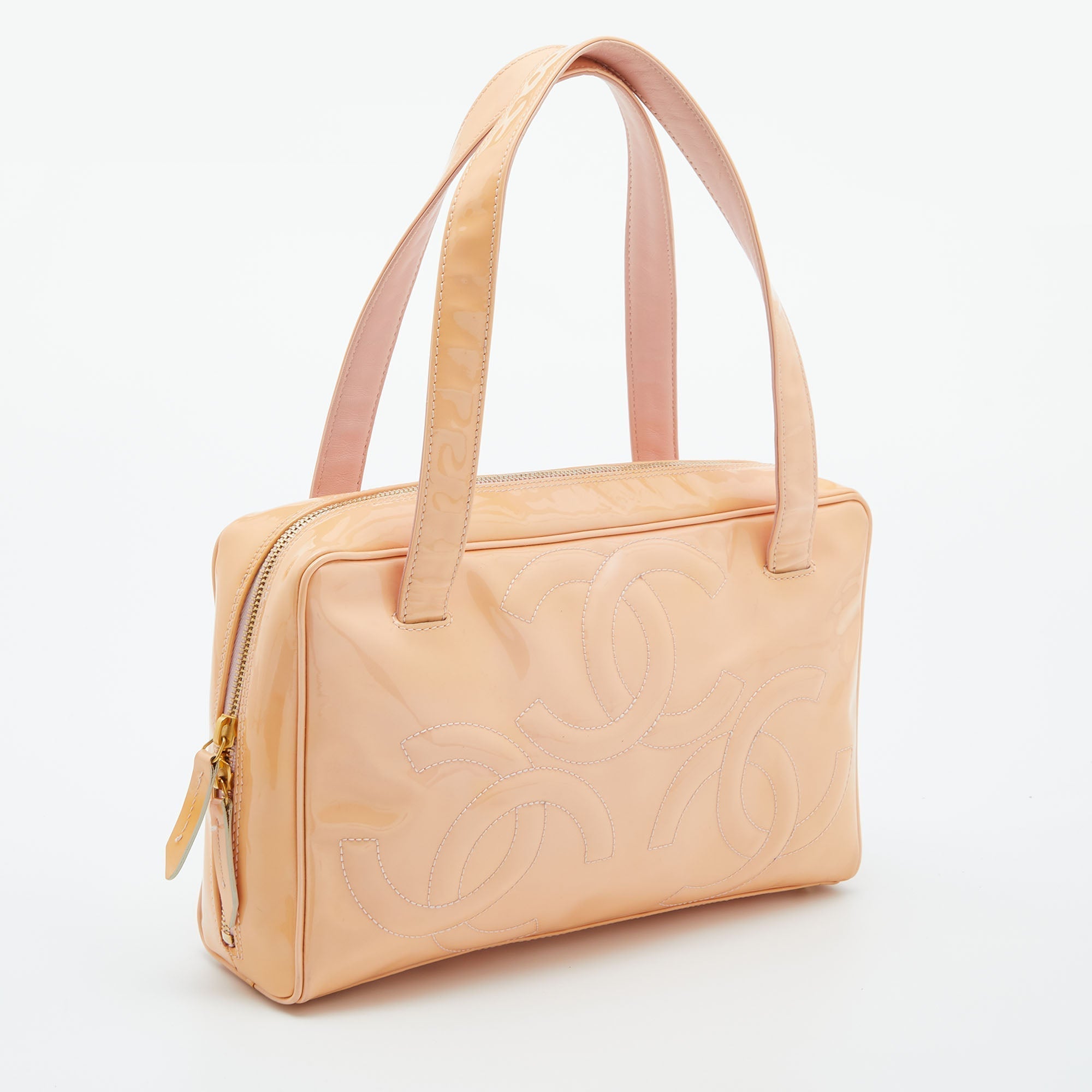 CHANEL Peach Patent Leather Triple CC Bag