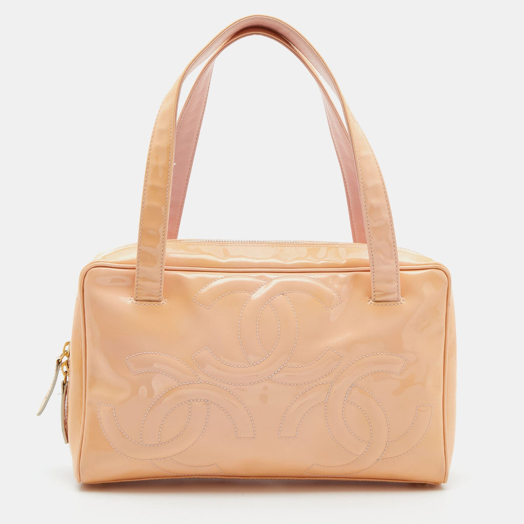 CHANEL Peach Patent Leather Triple CC Bag