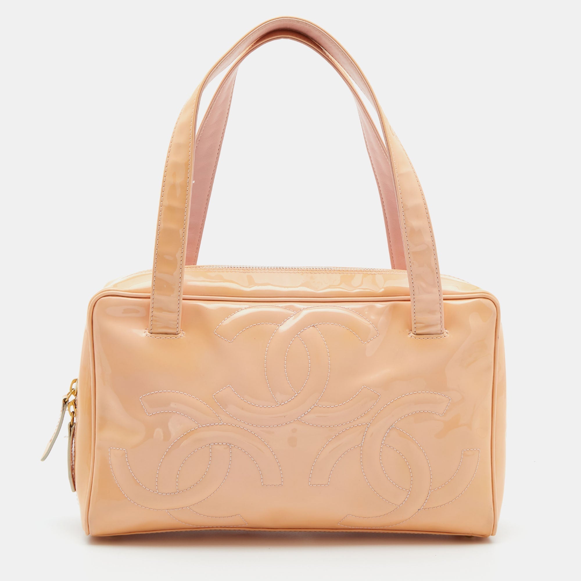 CHANEL Peach Patent Leather Triple CC Bag
