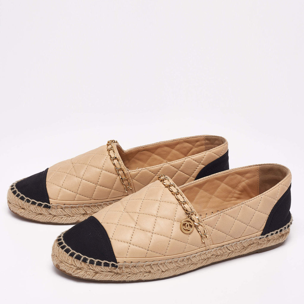 CHANEL QUILTED LEATHER CAP TOE ESPADRILLES