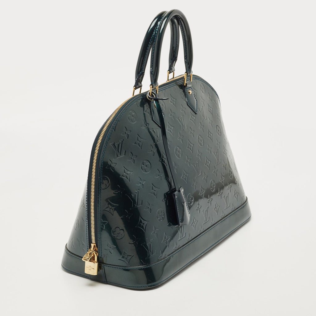 LOUIS VUITTON Bleu Nuit  Monogram Vernis Alma GM Bag