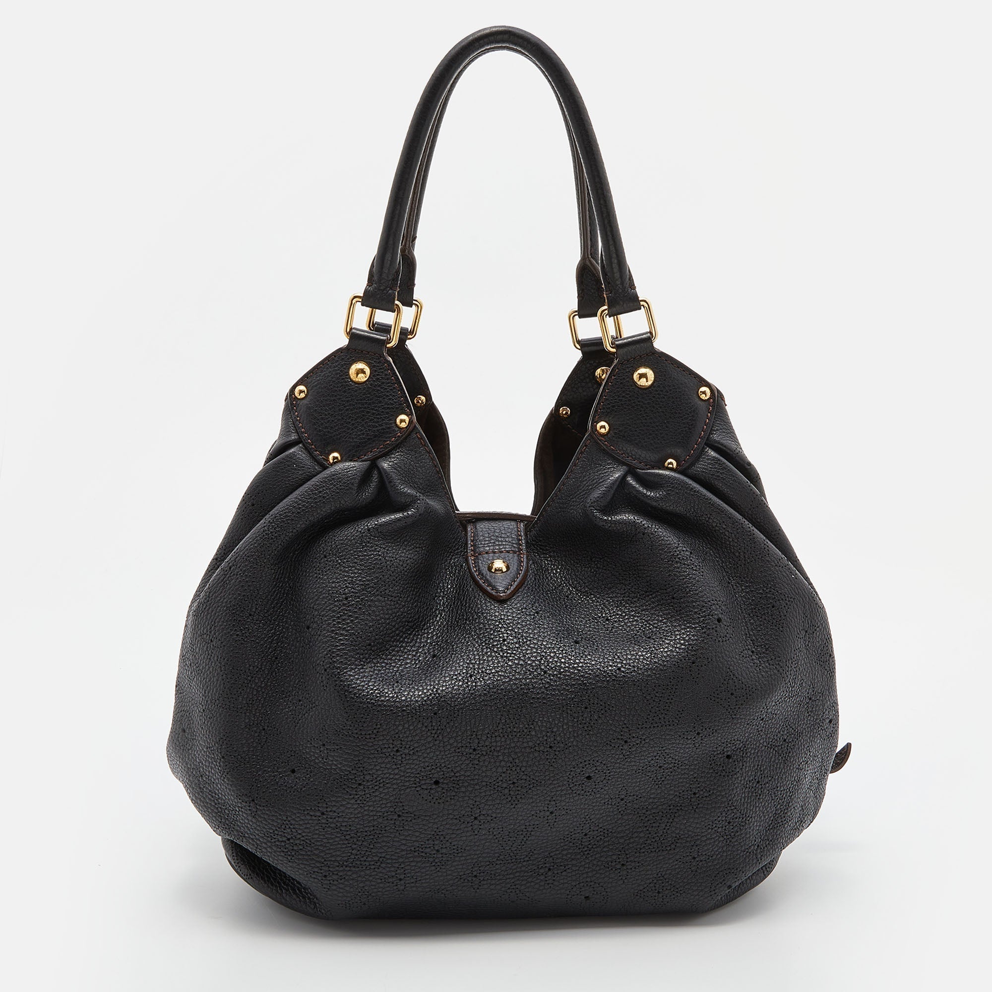 LOUIS VUITTON Black Monogram Mahina Leather L Bag