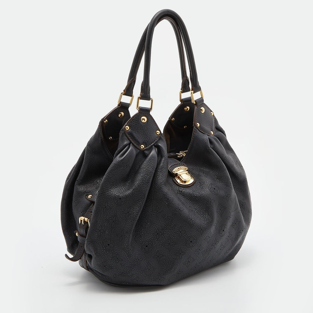 LOUIS VUITTON Black Monogram Mahina Leather L Bag