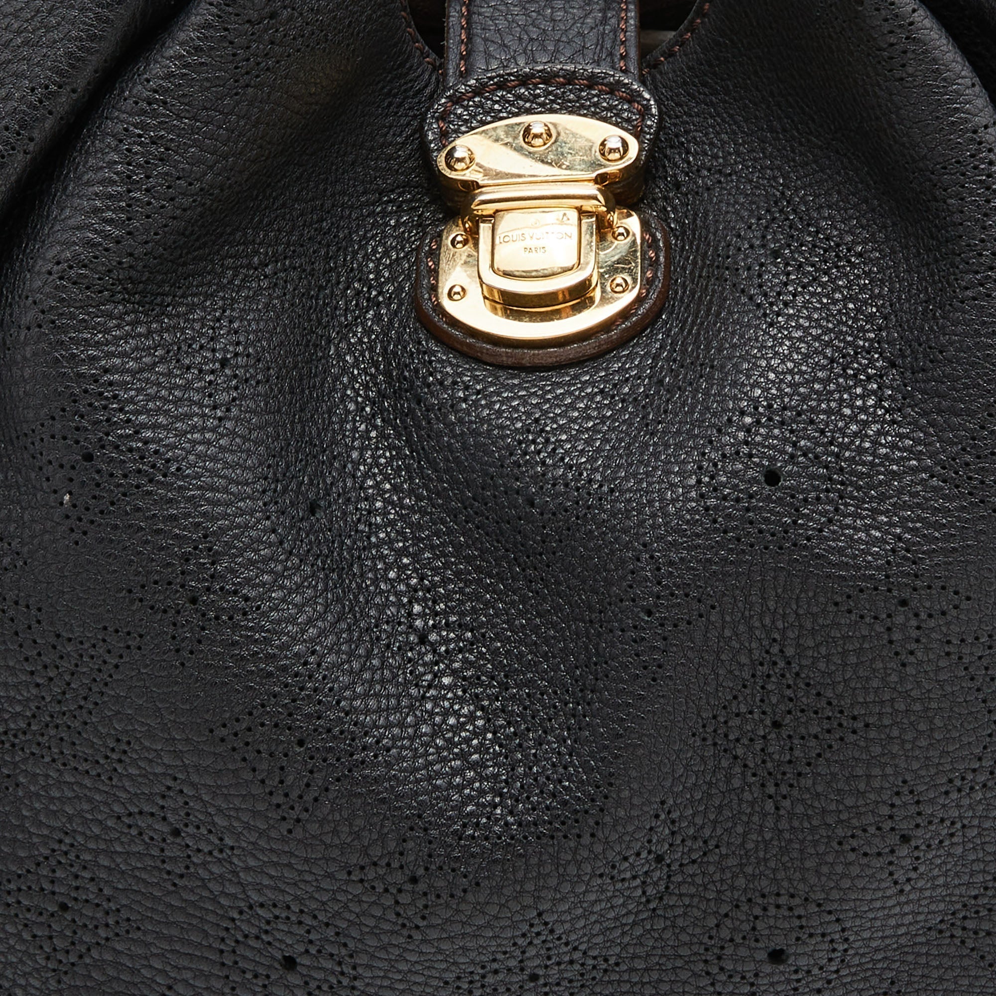 LOUIS VUITTON Black Monogram Mahina Leather L Bag