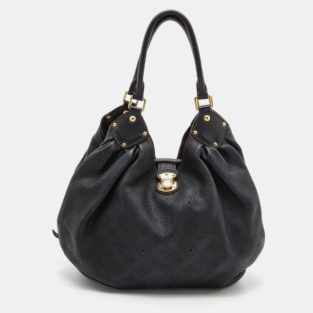 LOUIS VUITTON Black Monogram Mahina Leather L Bag