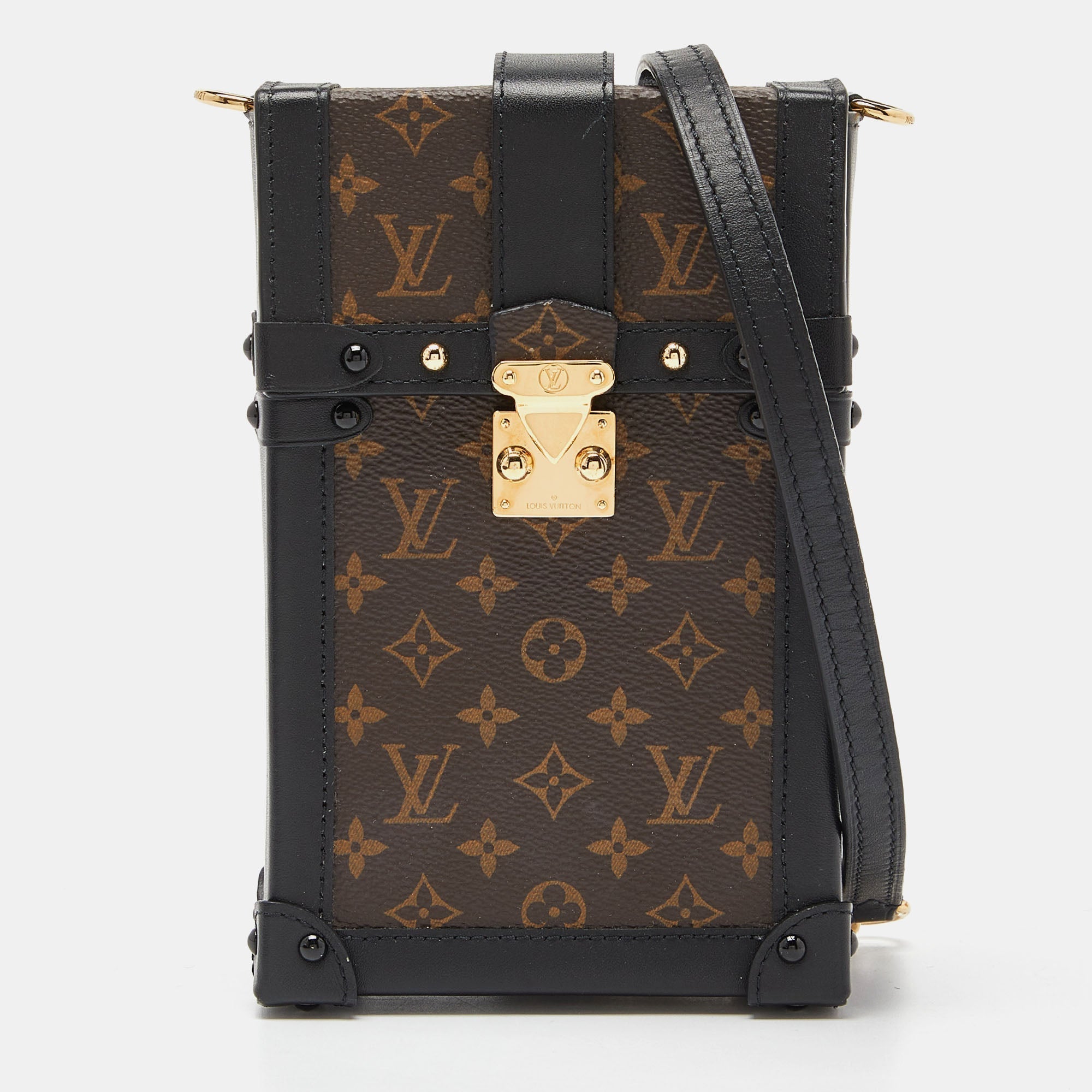 LOUIS VUITTON Brown/Black Monogram Canvas Pochette Trunk Vertical Bag