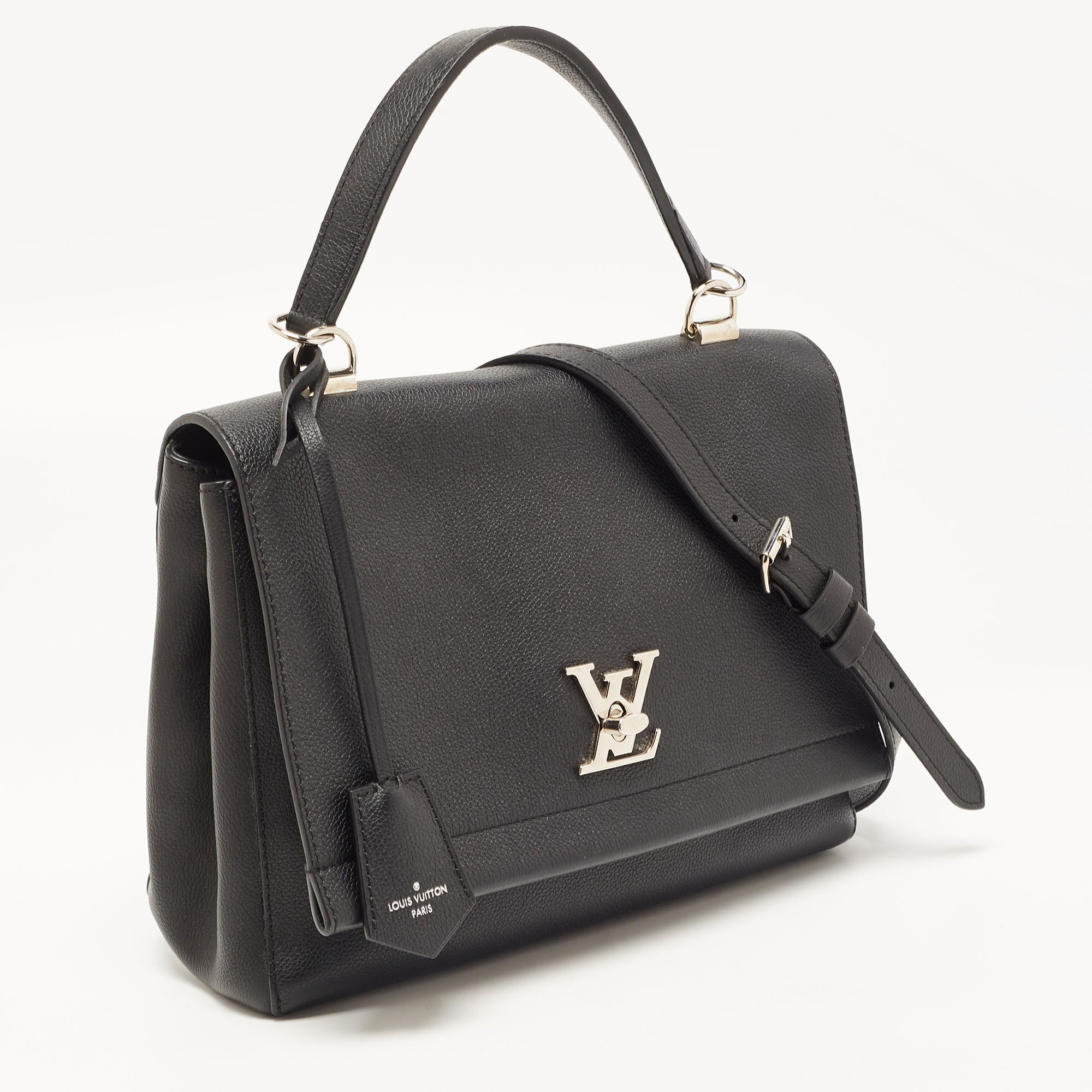 LOUIS VUITTON Black Leather Lockme II Top Handle Bag