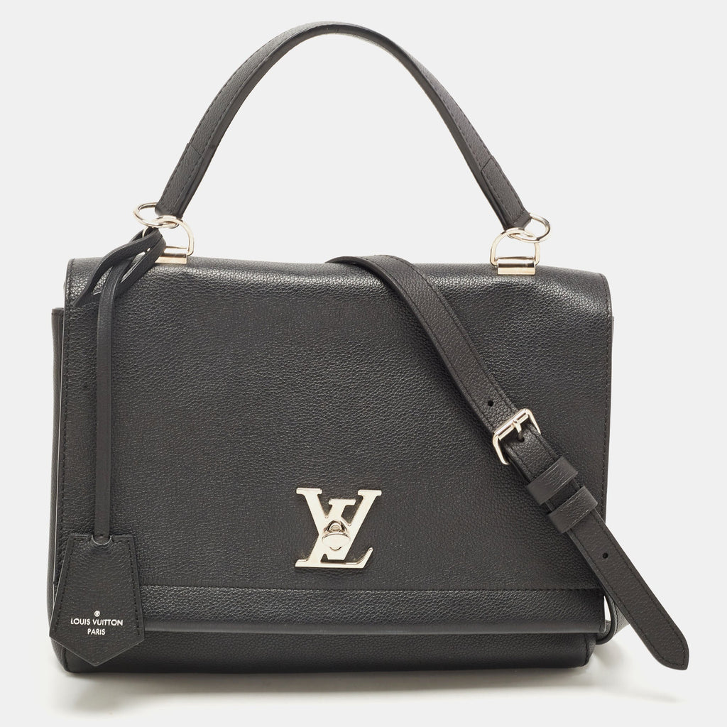 LOUIS VUITTON Black Leather Lockme II Top Handle Bag