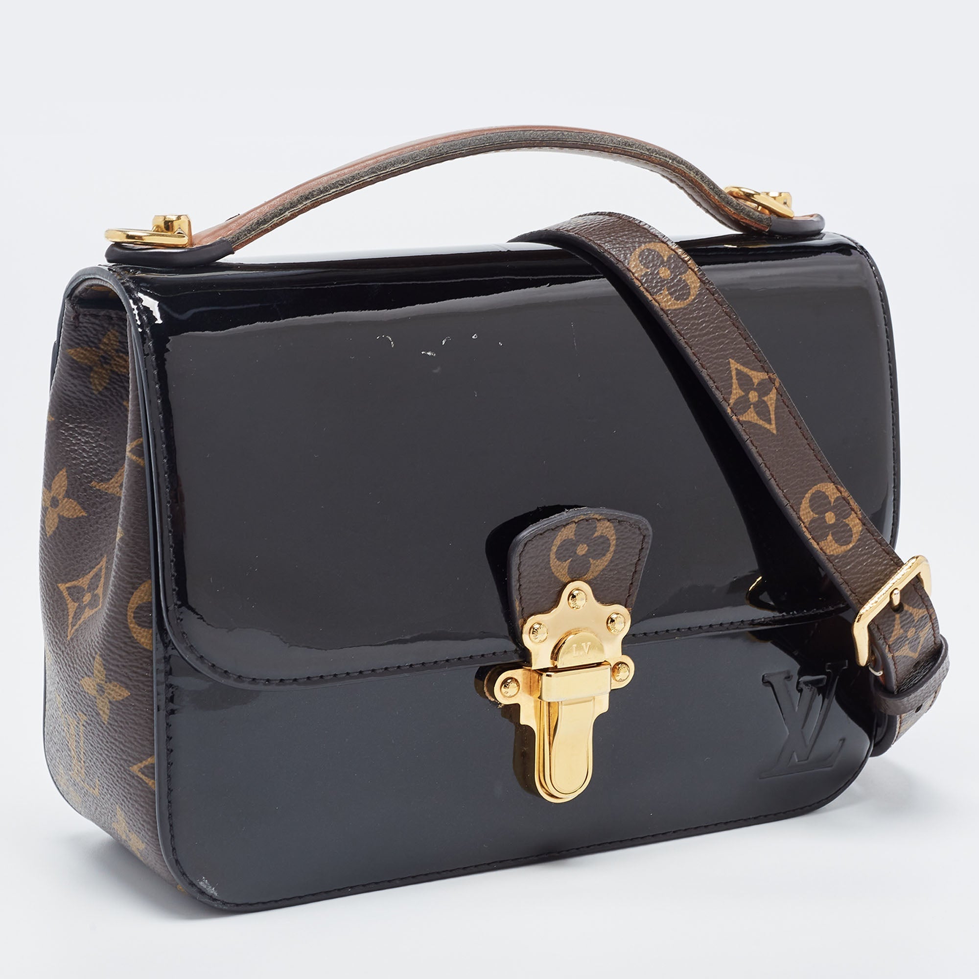 LOUIS VUITTON Black Vernis Leather and Monogram Canvas Cherrywood BB Bag