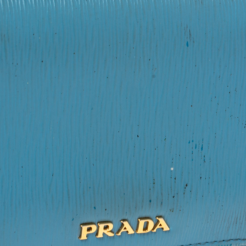 PRADA Blue Vittello Move Leather Trifold Wallet