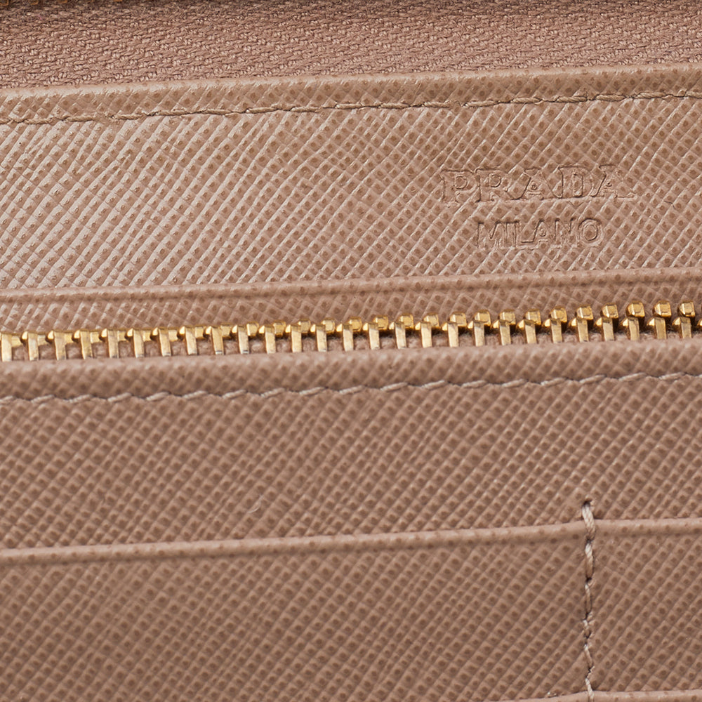 Prada Cream Saffiano Leather Zip Around Wallet