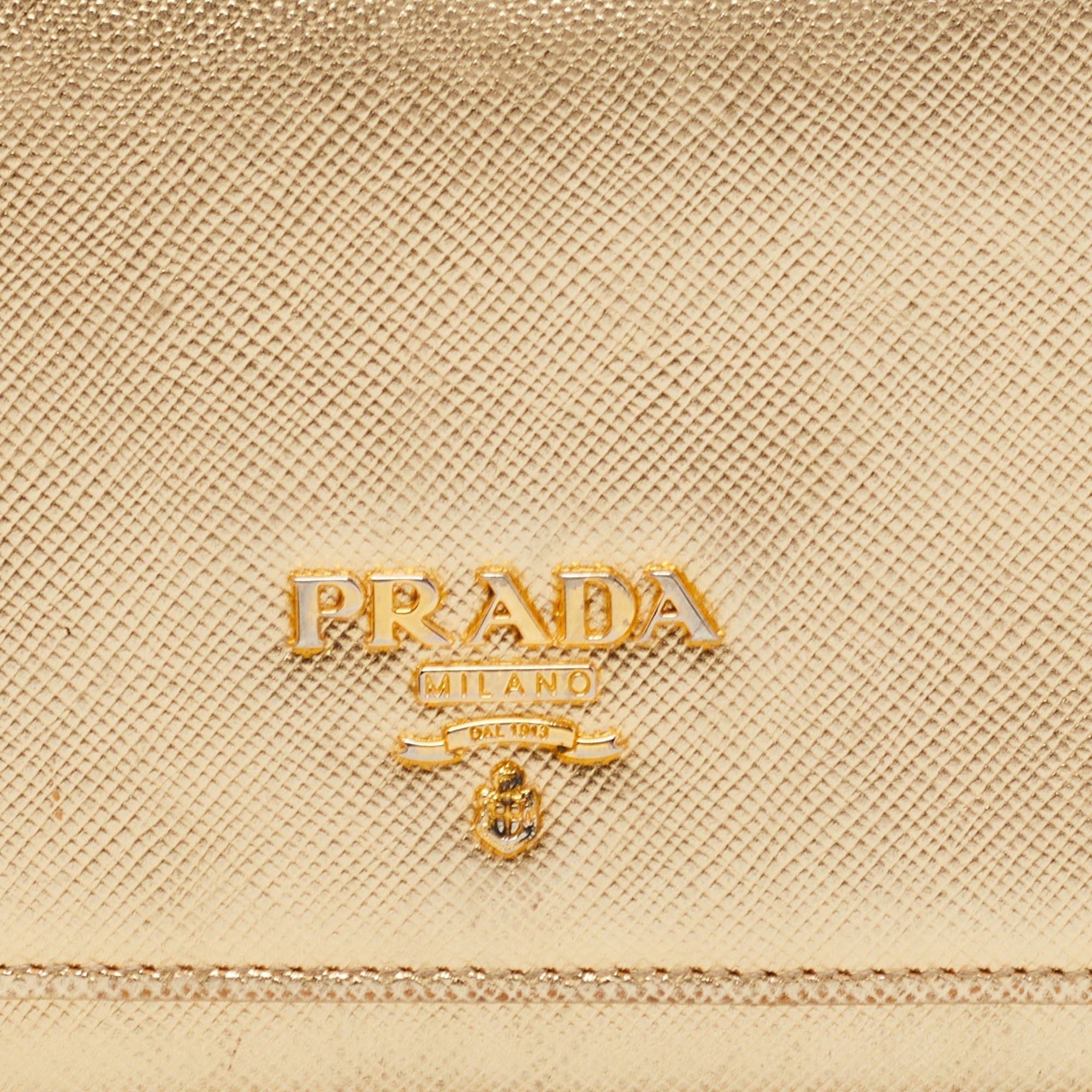 Prada Gold Saffiano Metal Leather Logo Flap Continental Wallet