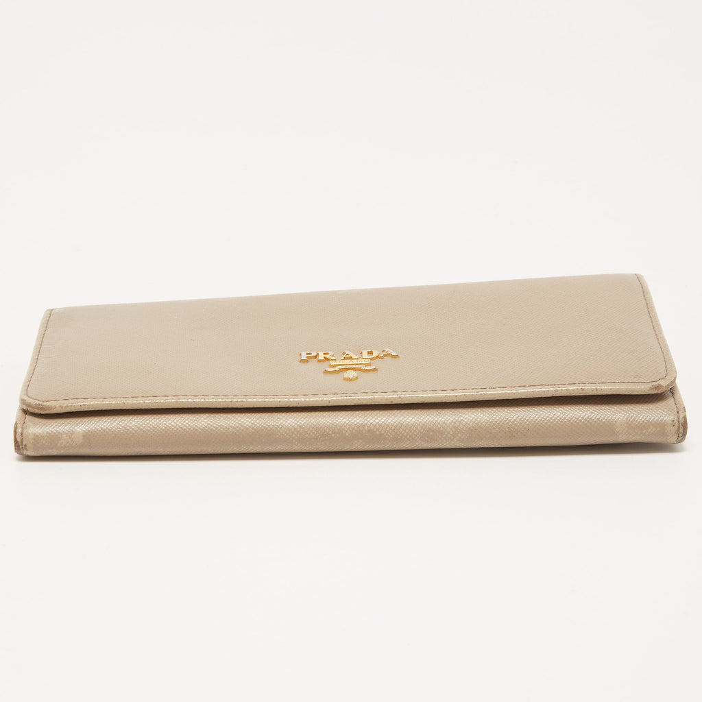 PRADA Dark Beige Saffiano Leather Flap Continental Wallet