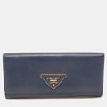 PRADA Blue Saffiano Leather Continental Wallet