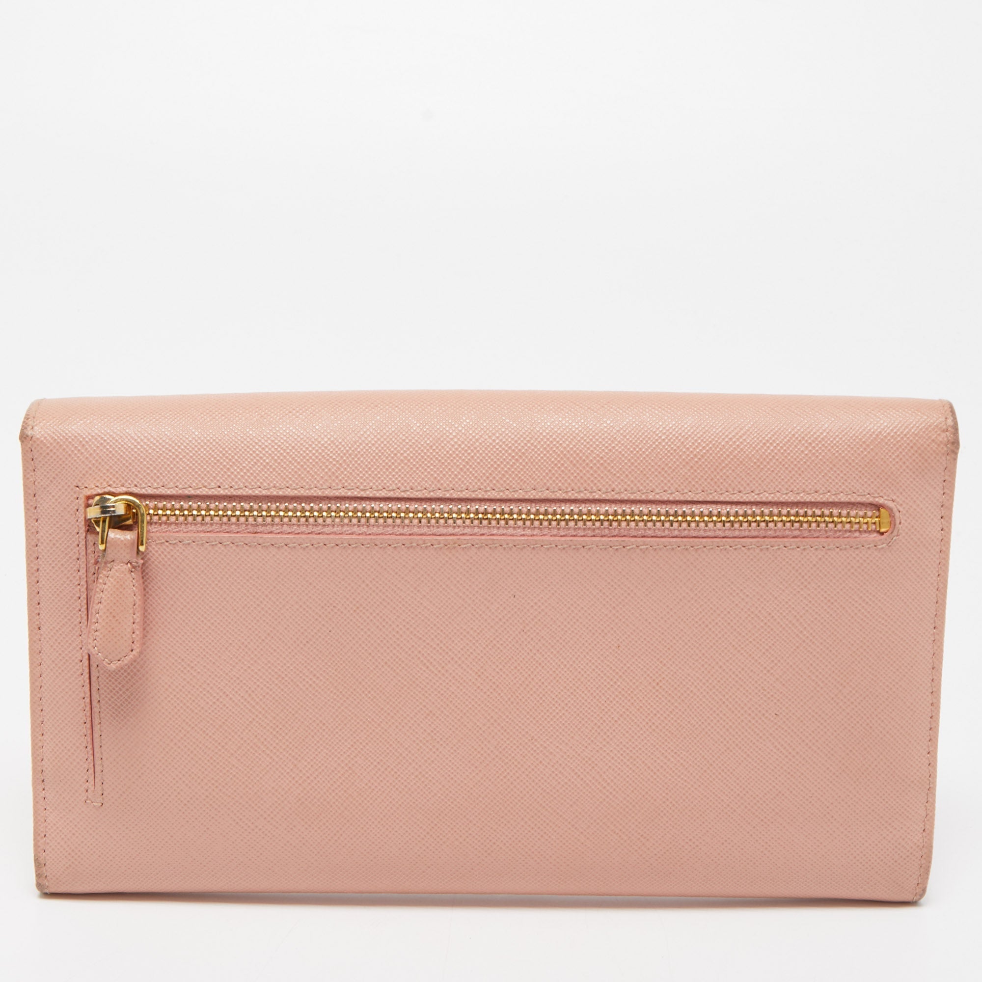 PRADA Pink Saffiano Lux Leather Metal Bar Flap Continental Wallet