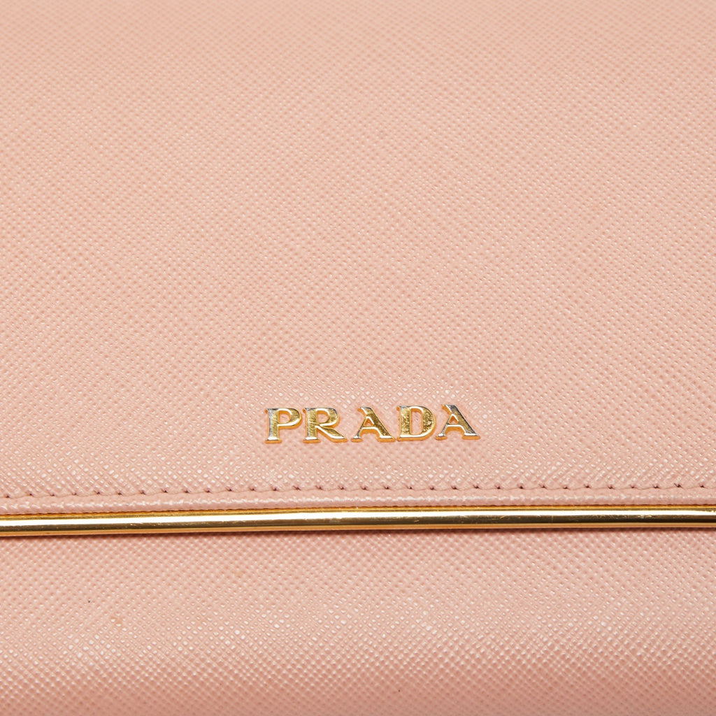 PRADA Pink Saffiano Lux Leather Metal Bar Flap Continental Wallet