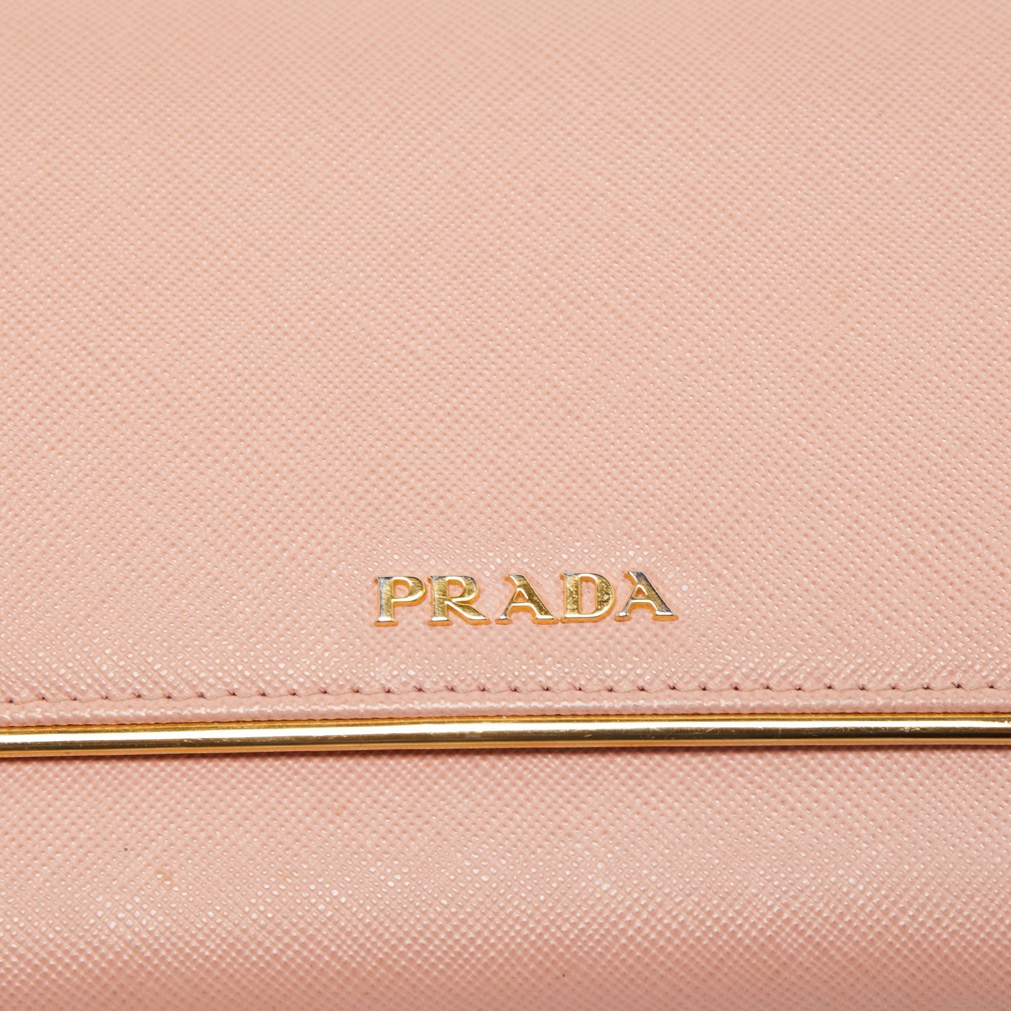PRADA Pink Saffiano Lux Leather Metal Bar Flap Continental Wallet