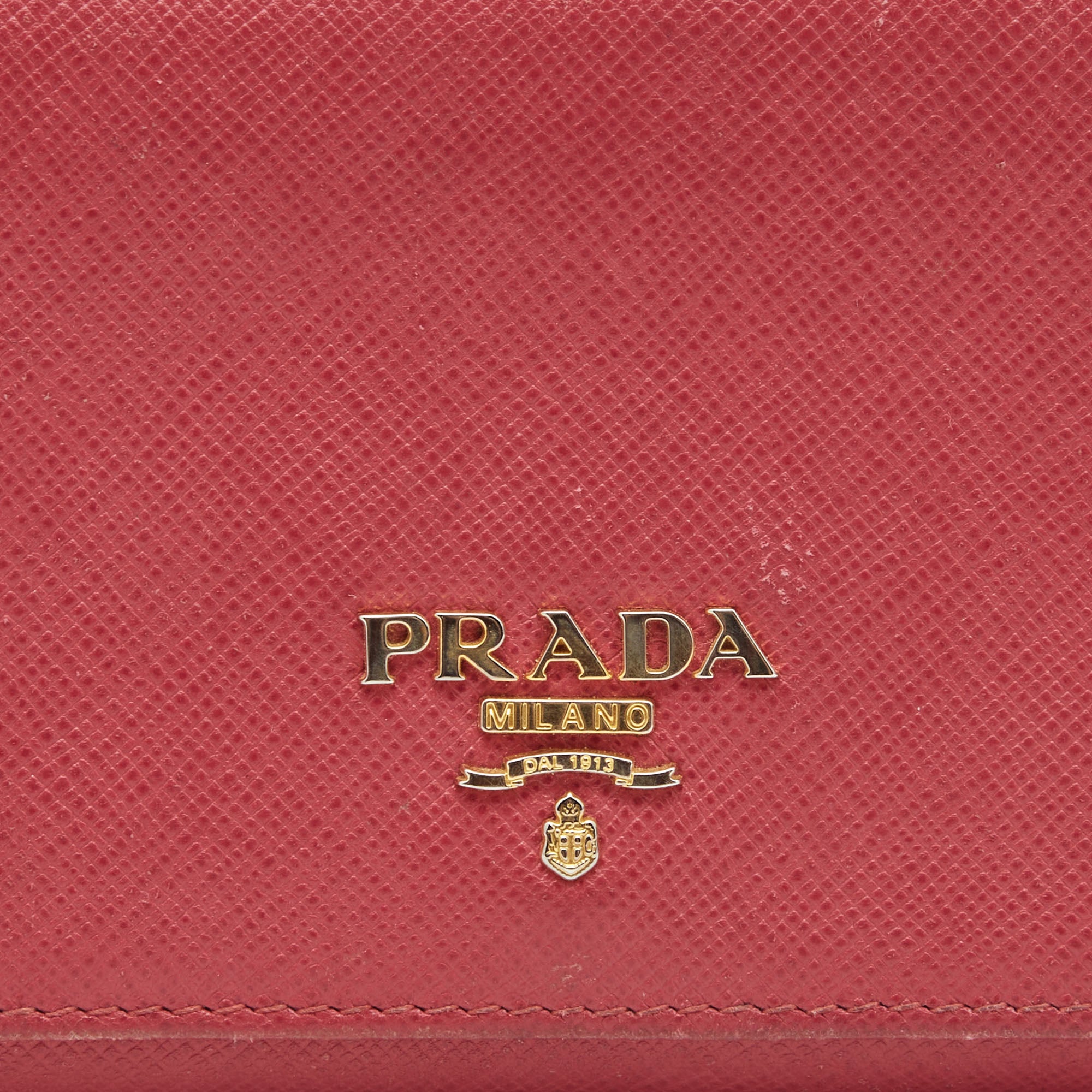 PRADA Dark Pink Saffiano Metal Leather Logo Flap Continental Wallet