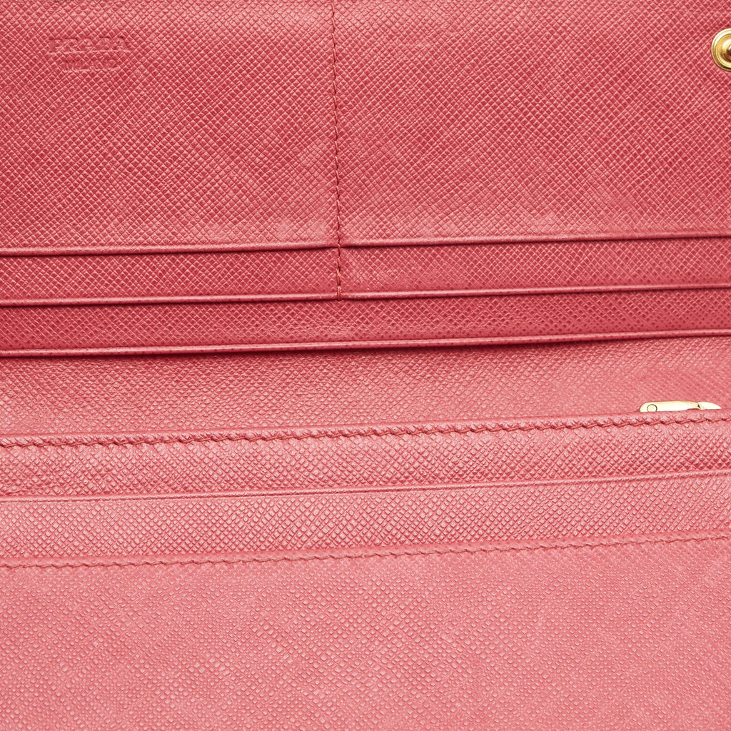PRADA Dark Pink Saffiano Metal Leather Logo Flap Continental Wallet
