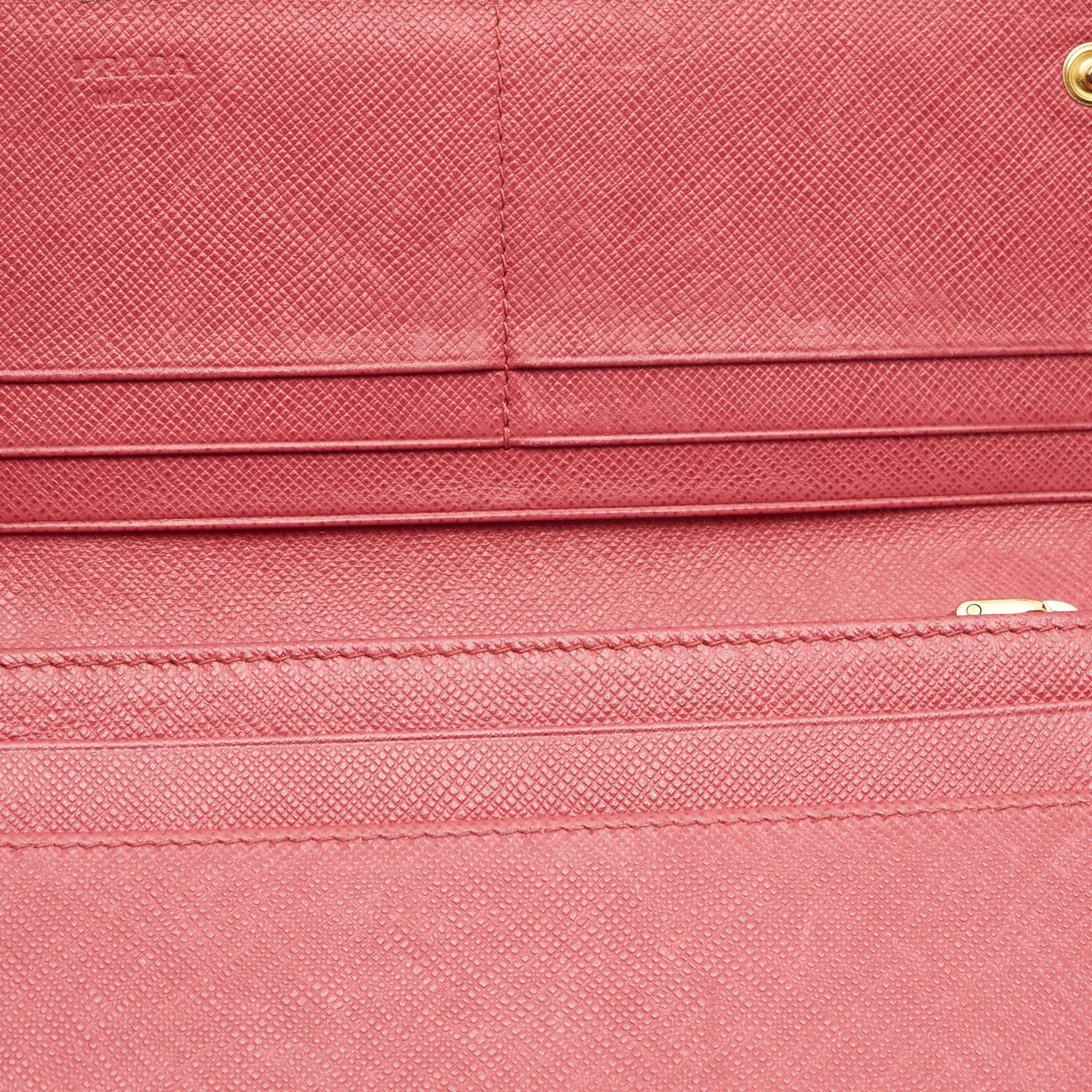 PRADA Dark Pink Saffiano Metal Leather Logo Flap Continental Wallet