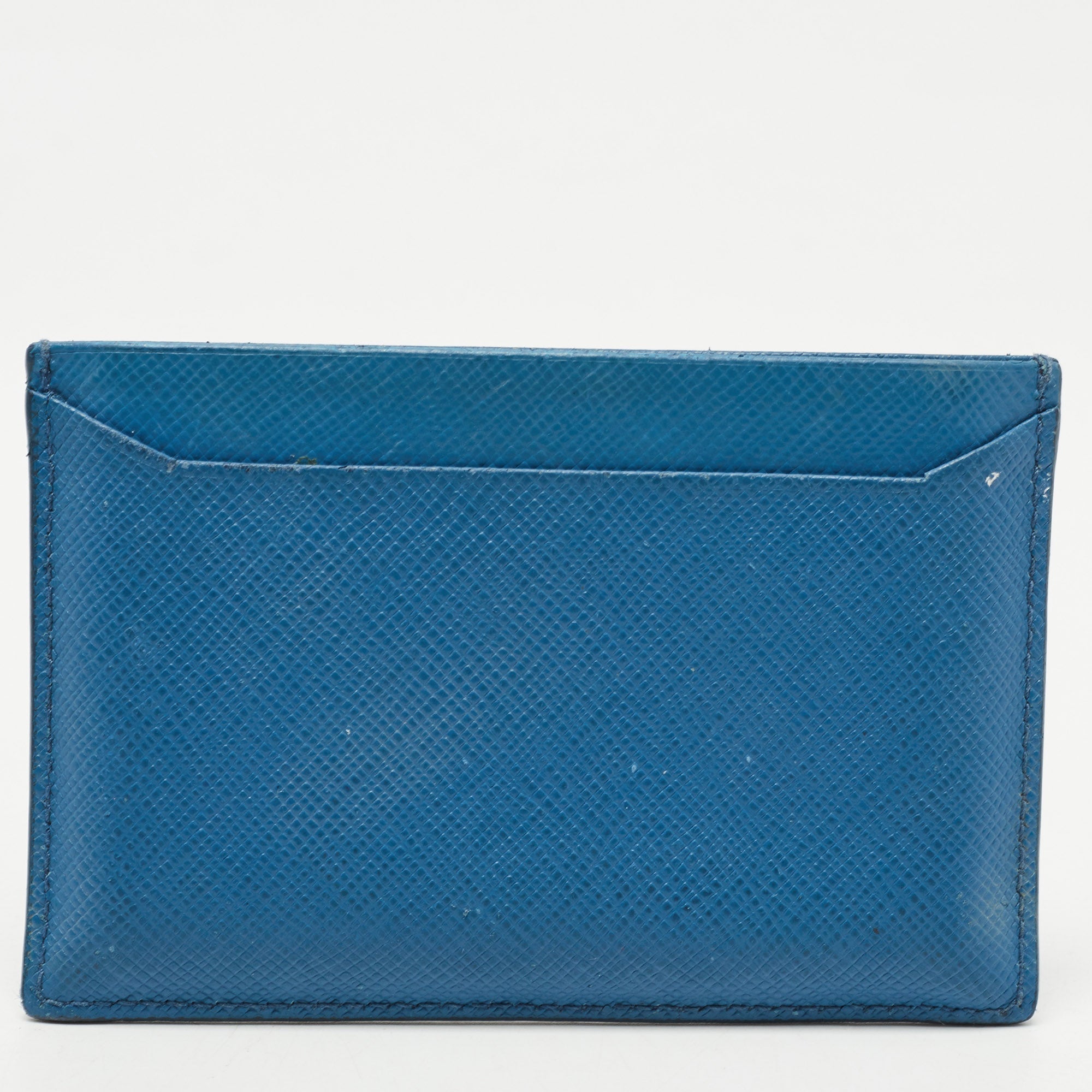 PRADA Blue Saffiano Metal Leather Logo Card Holder