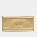 PRADA Gold Saffiano Lux Leather Logo Flap Continental Wallet