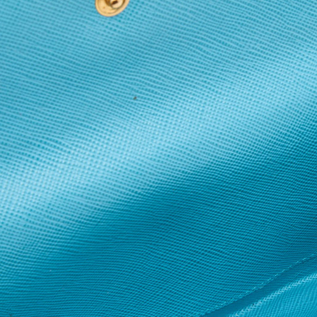 PRADA Blue Saffiano Lux Leather Flap Continental Wallet