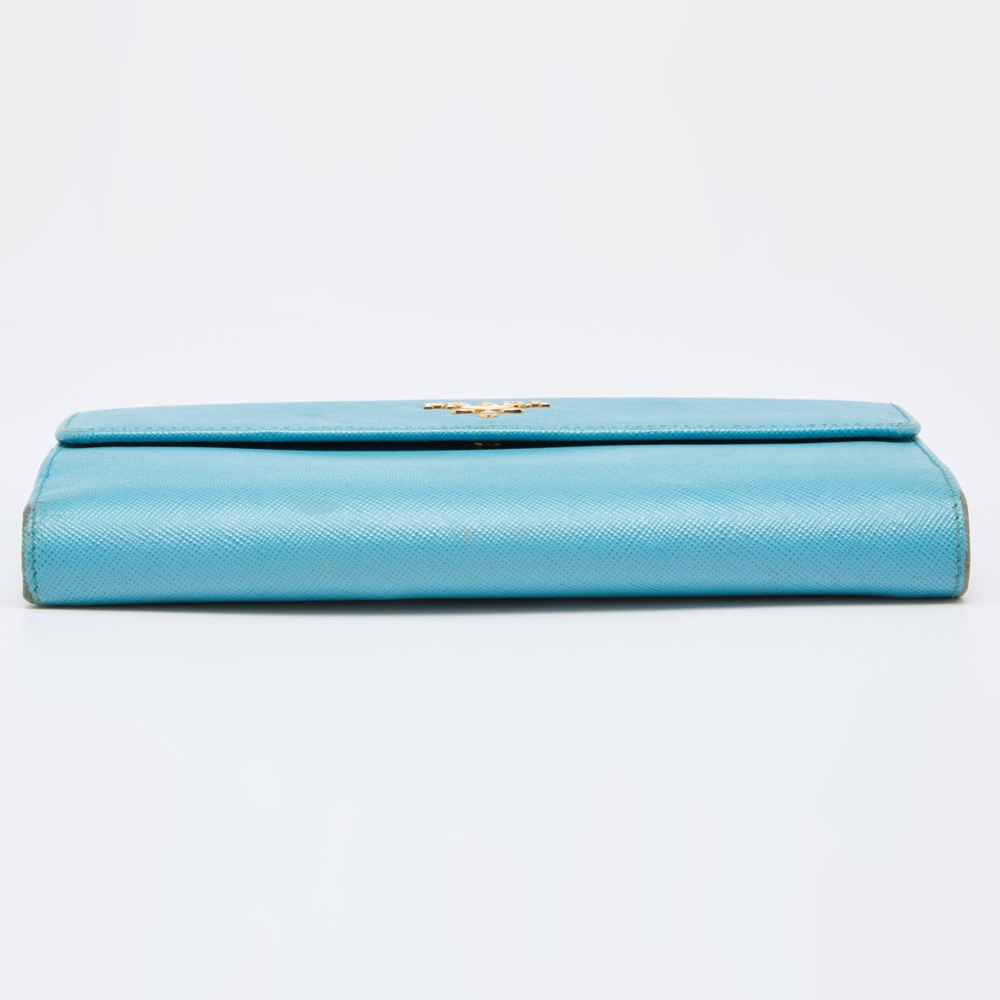 PRADA Blue Saffiano Lux Leather Flap Continental Wallet