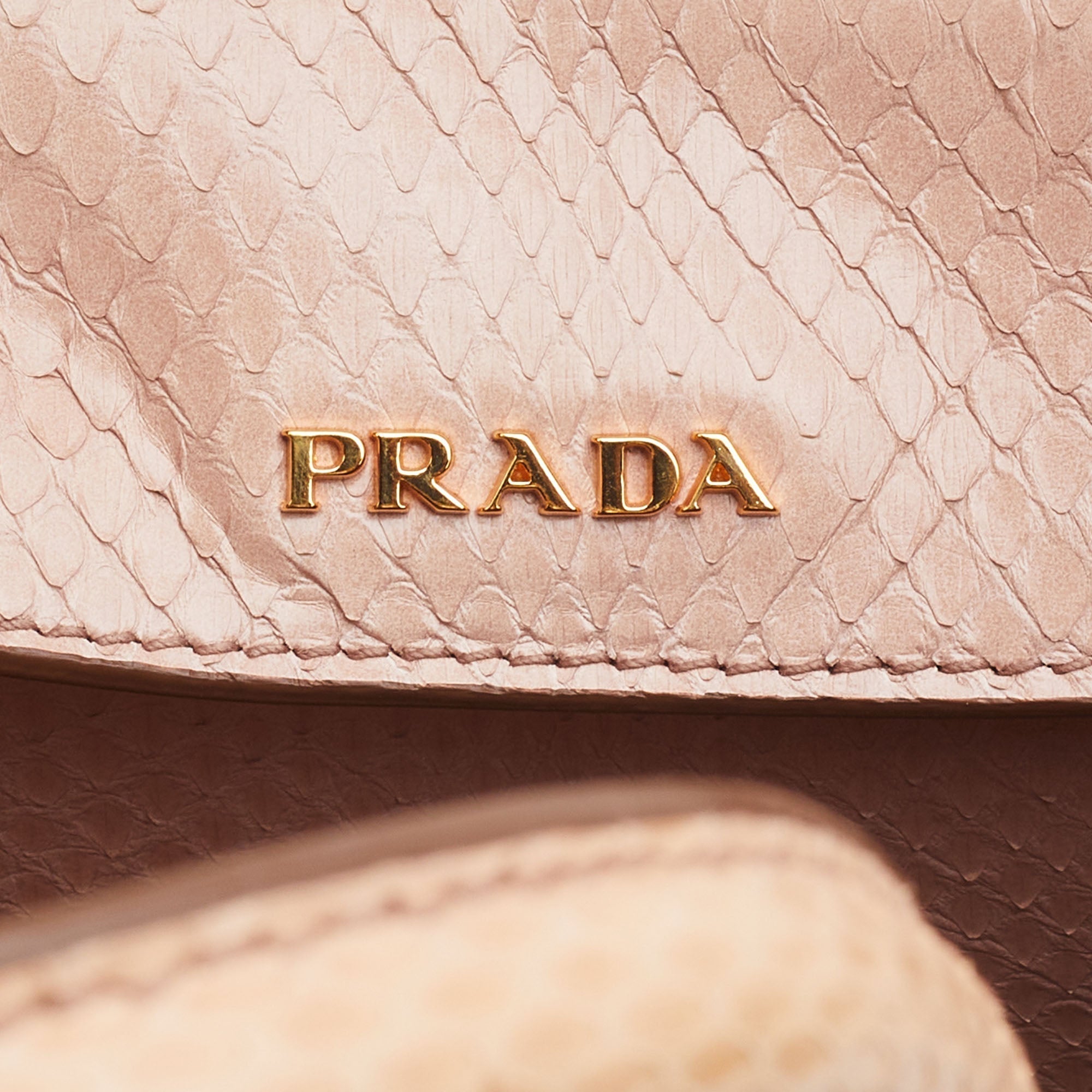 PRADA Beige Watersnake Leather Double Handle Tote