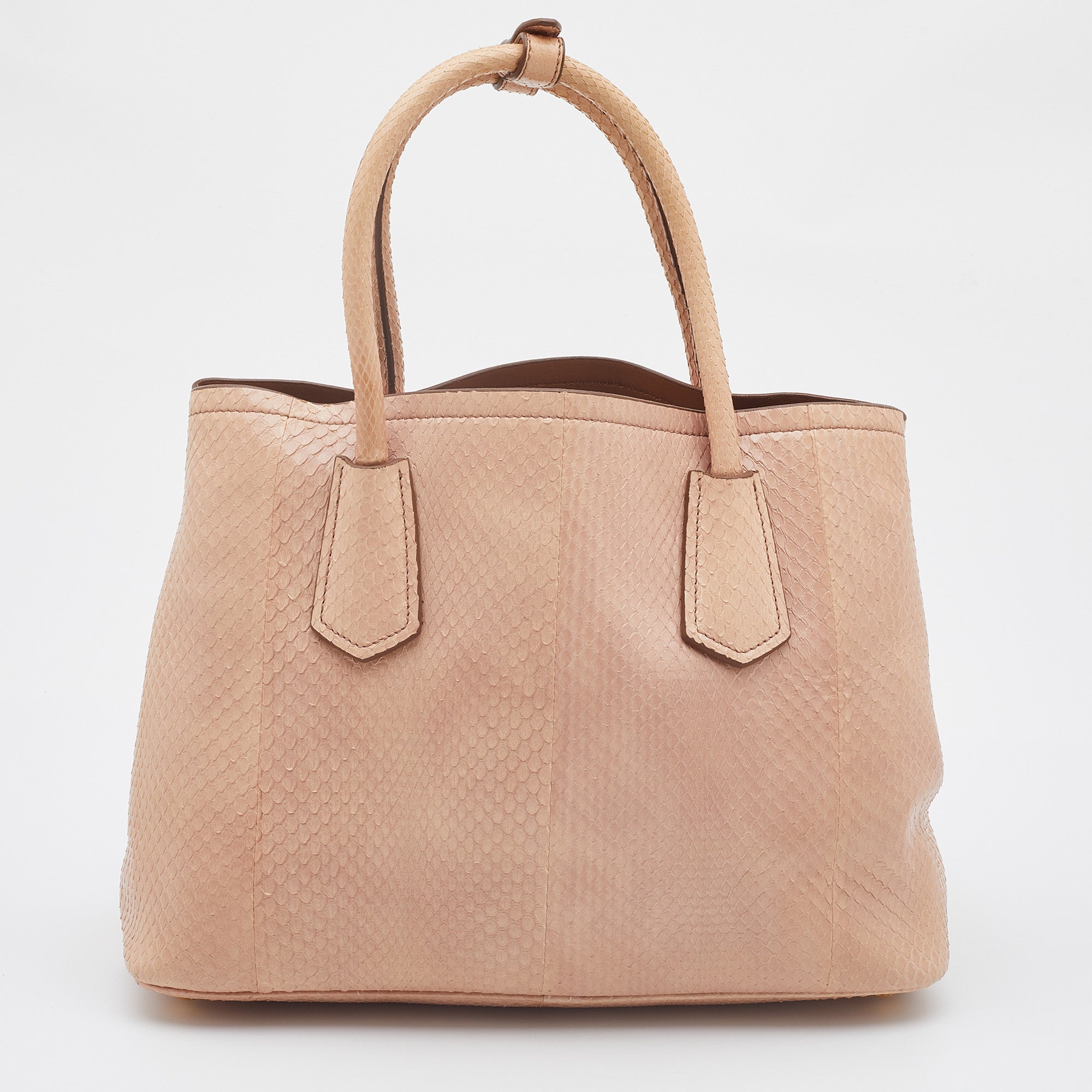 PRADA Beige Watersnake Leather Double Handle Tote