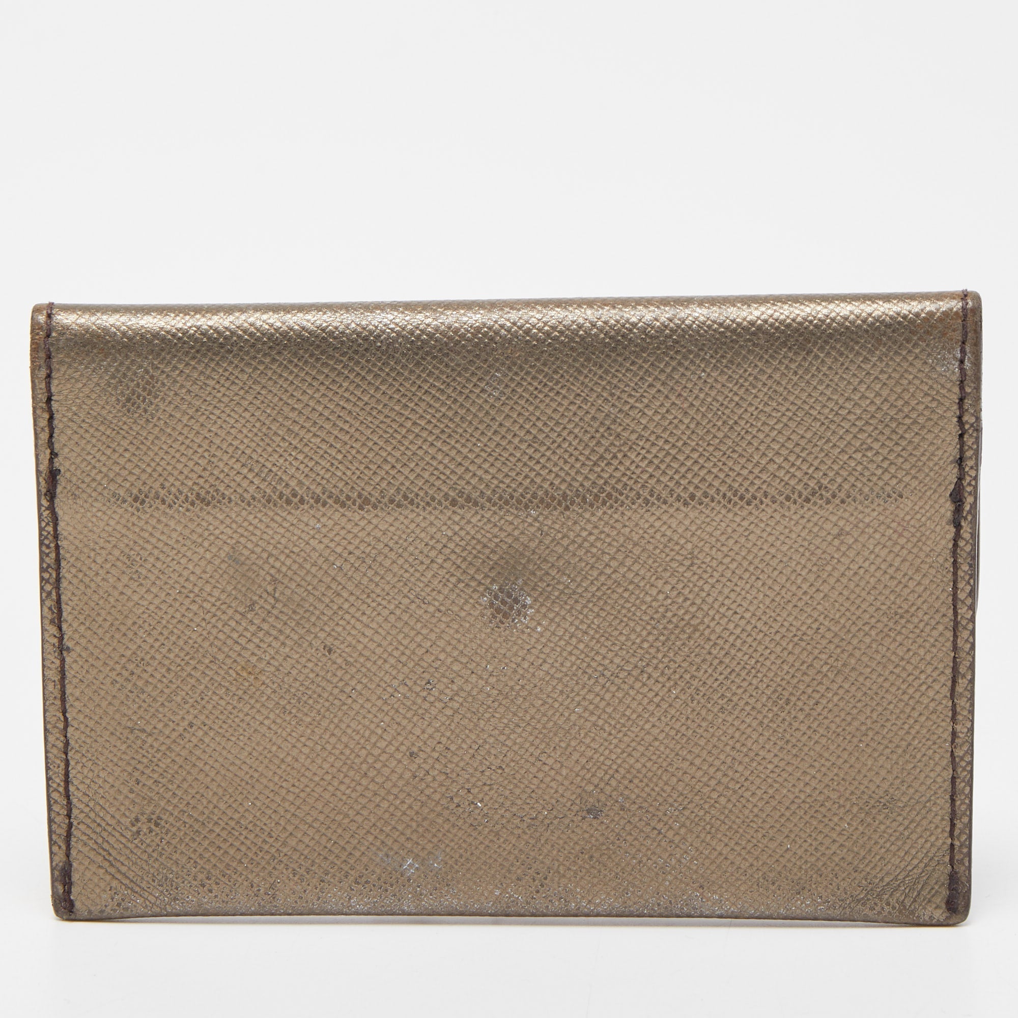 PRADA Metallic Saffiano Metal Leather Logo Flap Card Case
