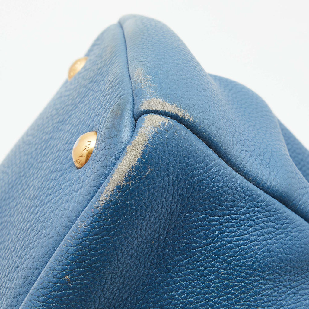 PRADA Blue Vitello Daino Leather Medium Tote