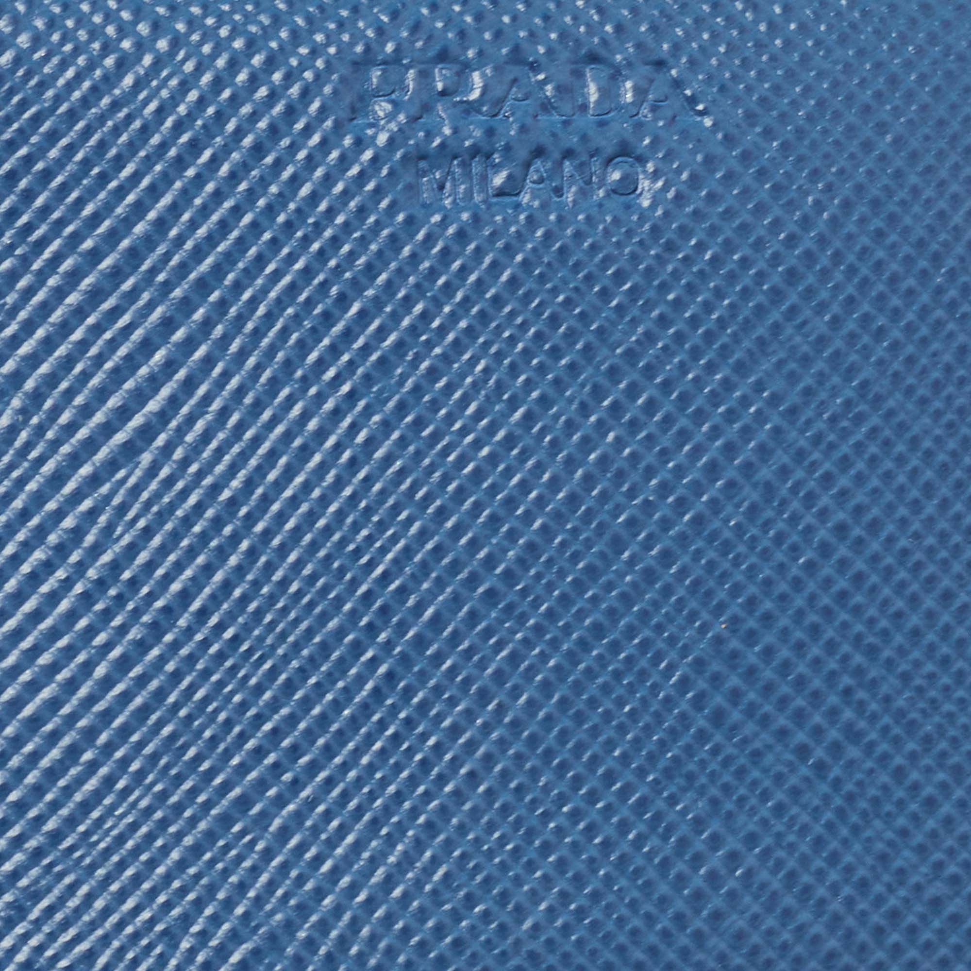 PRADA Blue Saffiano Leather Logo Flap Continental Wallet
