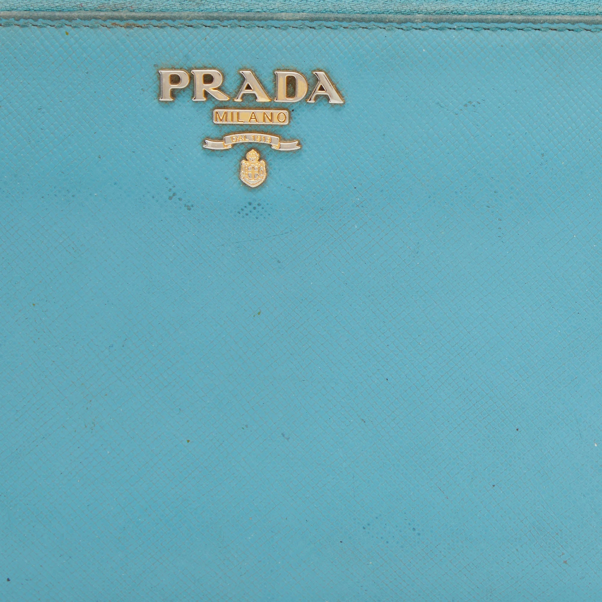 PRADA Blue Saffiano Lux Leather Zip Around Wallet
