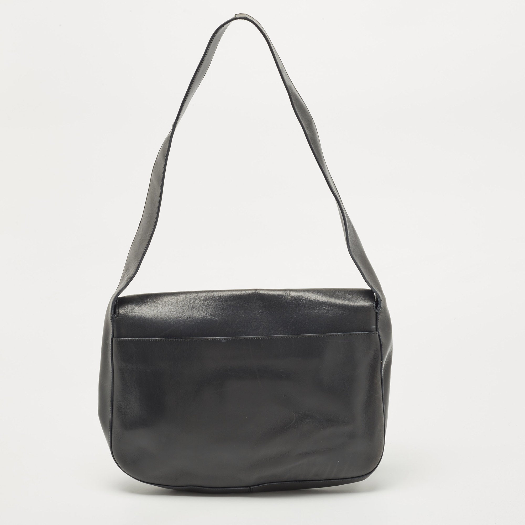 PRADA Grey Leather Pushlock Flap Shoulder Bag