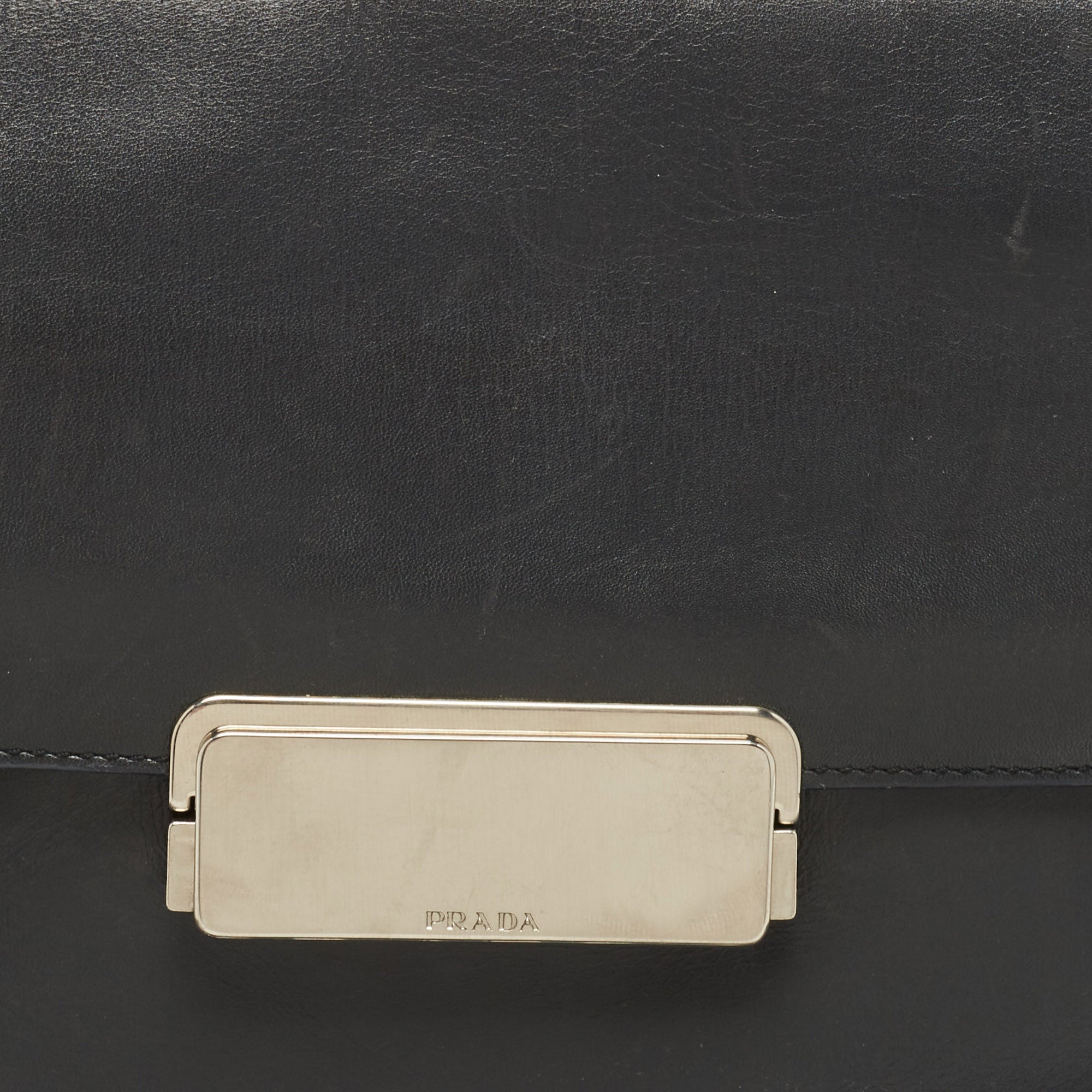 PRADA Grey Leather Pushlock Flap Shoulder Bag