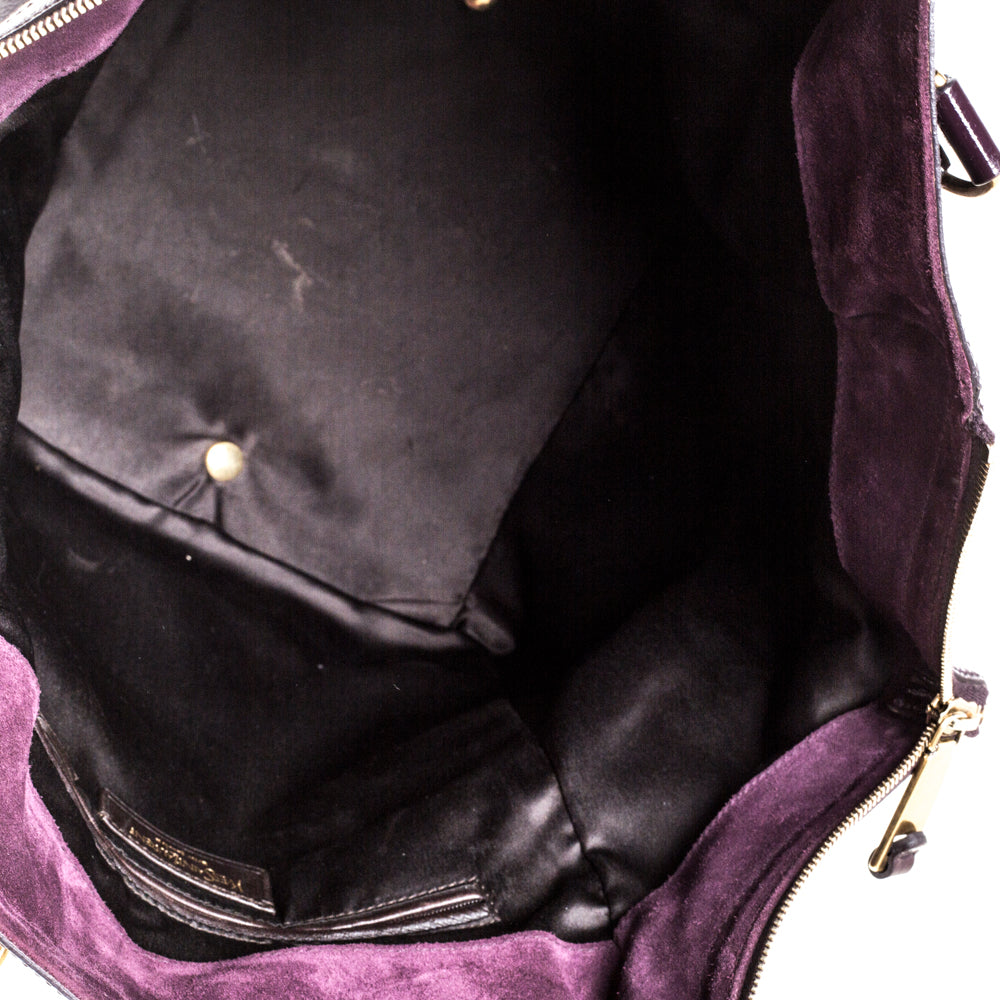 YVES SAINT LAURENT Purple Patent Leather Large Floral Applique Downtown Tote