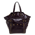 YVES SAINT LAURENT Purple Patent Leather Large Floral Applique Downtown Tote