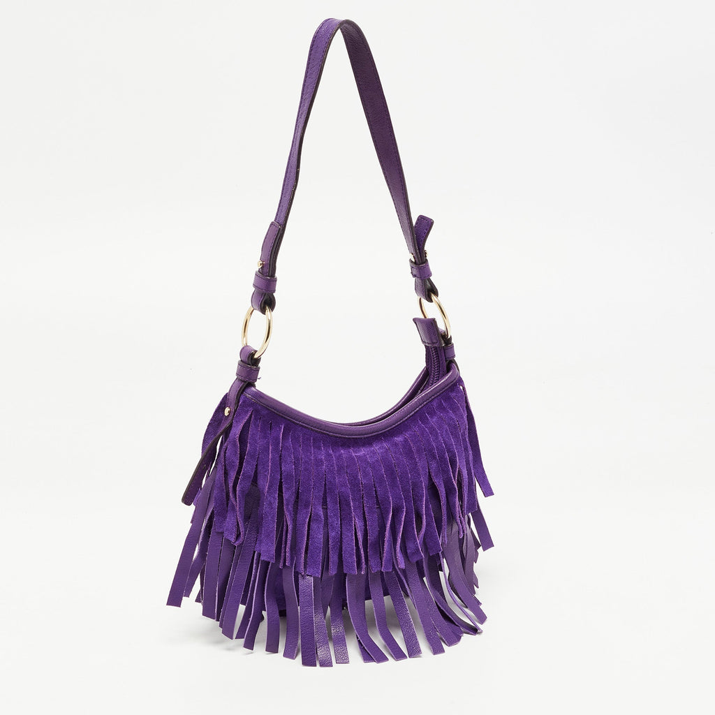 Saint Laurent Purple Fringed Suede And Leather Shoulder Bag